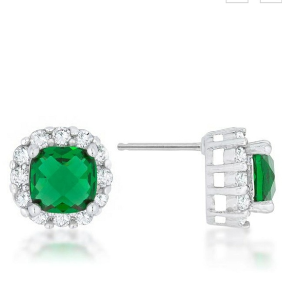 2 CT GREEN EMERALD EARRING WHITE GOLD GIFT BOX - Picture 2 of 5